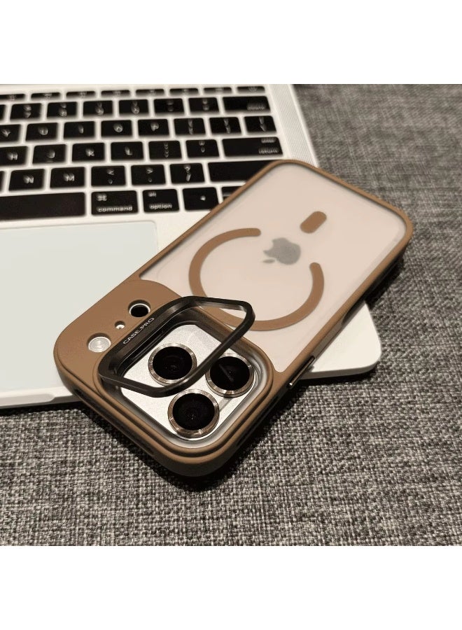 جراب iPhone 17 Pro شفاف غير لامع مع مسند مدمج قابل للتعديل، وغطاء هاتف مغناطيسي مقاوم للصدمات Mag-Safe لهاتف iPhone 17 Pro - Image 1